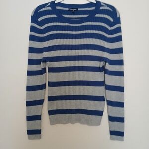 Women's Striped Crew Neck Sweater - Blue and Gray